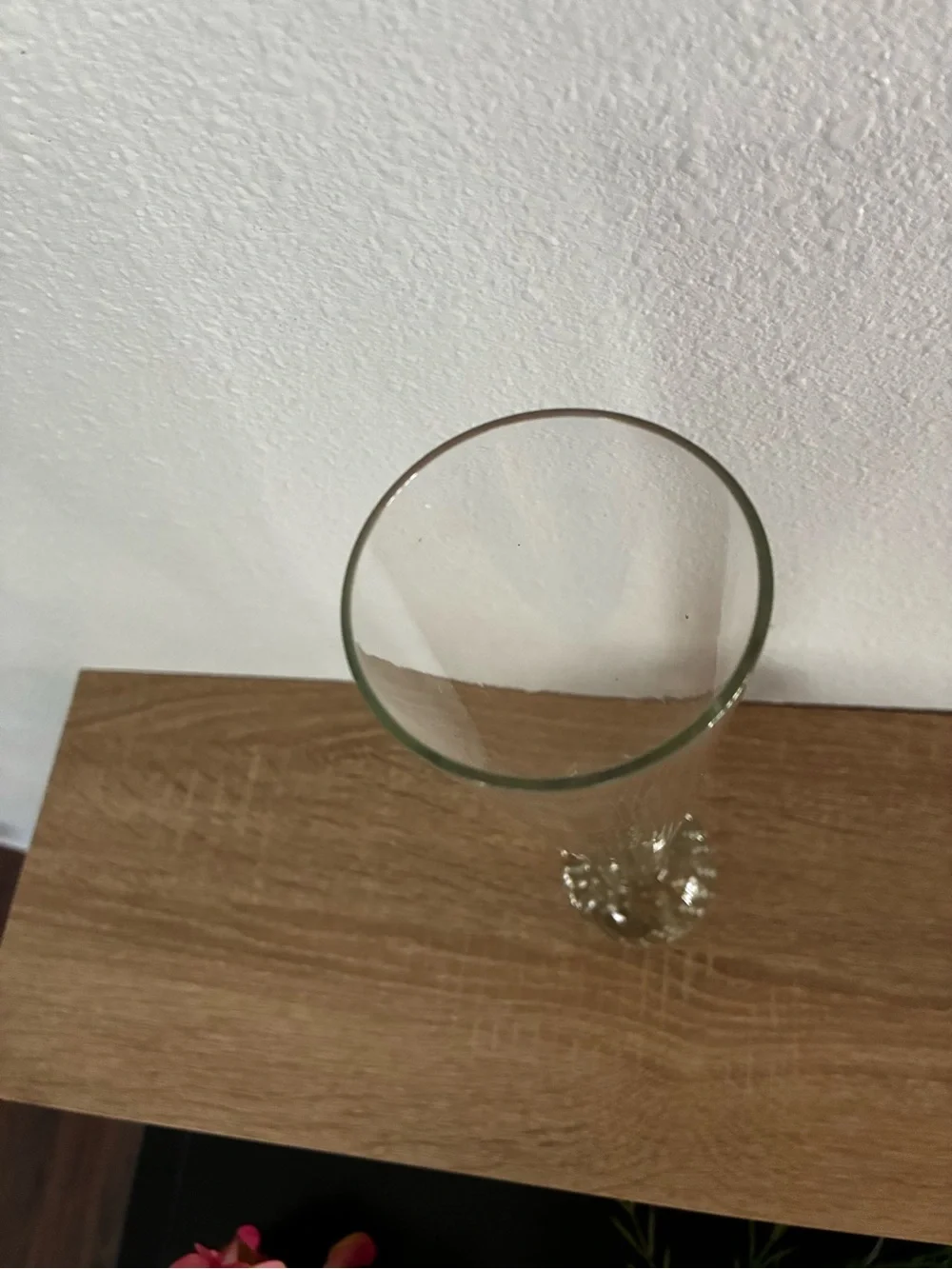 MCM 12” Clear Glass Trumpet Vase Bubble Base Vintage Minimalist